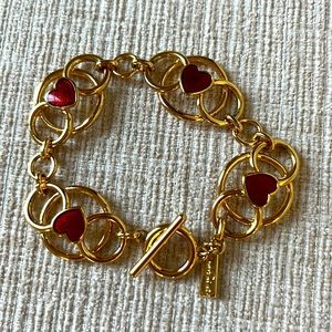 Jewelmint “Mon Amor” goldtone and red heart toggle bracelet